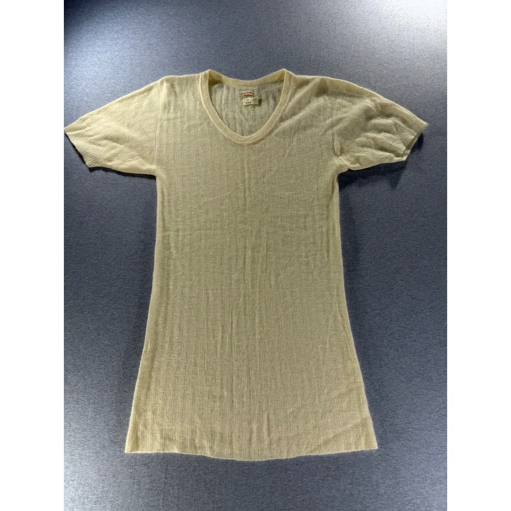 Vintage Angoraba Ribbed Knit Undershirt German Cream V-Neck Size 48 305